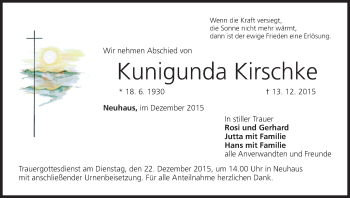 Anzeige von Kunigunda Kirschke von MGO