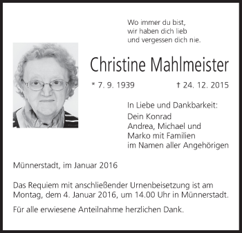 Anzeige von Christine Mahlmeister von MGO