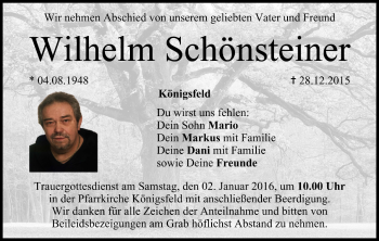 Anzeige von Wilhelm Schönsteiner von MGO