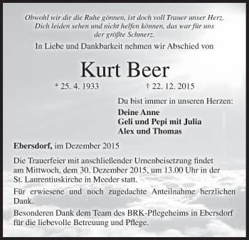 Anzeige von Kurt Beer von MGO