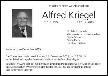 Anzeige von Alfred Krieget von MGO