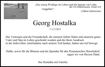 Anzeige von Georg Hostalka von MGO