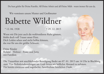 Anzeige von Babette Wildner von MGO