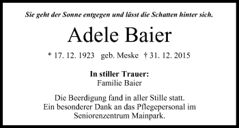 Anzeige von Adele Baier von MGO