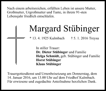 Anzeige von Margard Stübinger von MGO