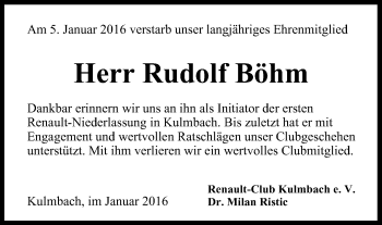 Anzeige von Rudolf Böhm von MGO