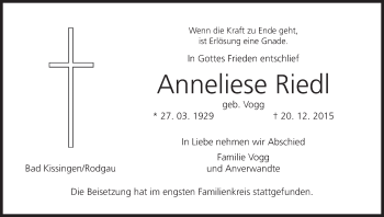 Anzeige von Anneliese Riedl von MGO