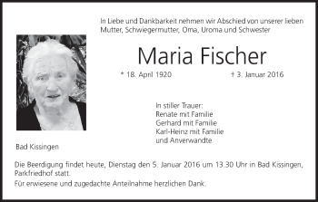 Anzeige von Maria Fischer von MGO