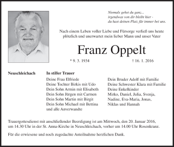 Anzeige von Franz Oppelt von MGO