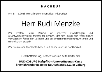 Anzeige von Rudi Menzke von MGO