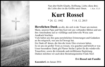 Anzeige von Kurt Rossel von MGO