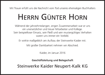 Anzeige von Günter Horn von MGO