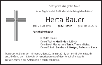Anzeige von Herta Bauer von MGO