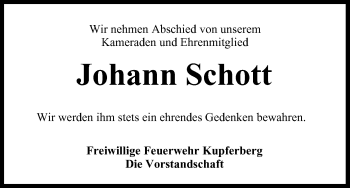 Anzeige von Johann Schott von MGO