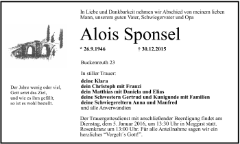 Anzeige von Alois Sponsel von MGO