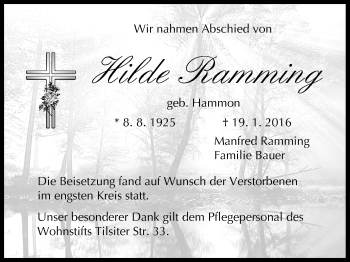 Anzeige von Hilde Ramming von MGO