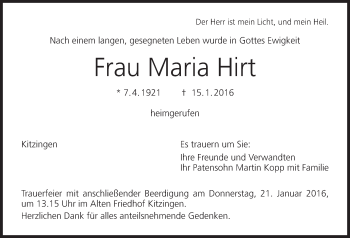 Anzeige von Maria Hirt von MGO