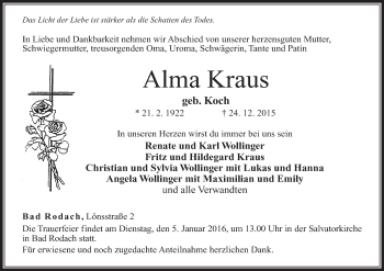 Anzeige von Alma Kraus von MGO