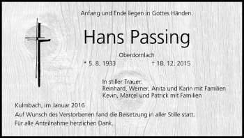 Anzeige von Hans Passing von MGO