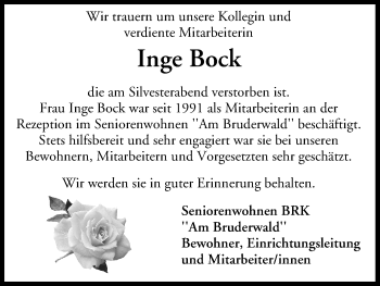 Anzeige von Inge Bock von MGO