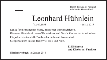 Anzeige von Leonhard Hühnlein von MGO