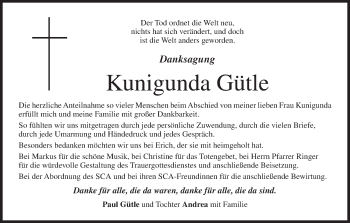 Anzeige von Kunigunda Gütle von MGO