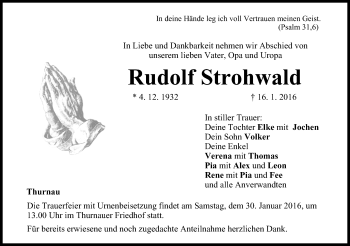 Anzeige von Rudolf Strohwald von MGO