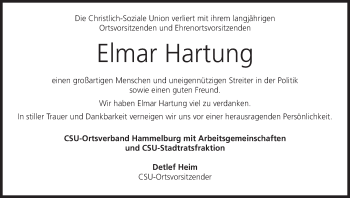 Anzeige von Elmar Hartung von MGO