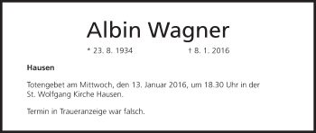 Anzeige von Albin Wagner von MGO