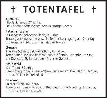 Anzeige von Totentafel vom 05.01.2016 von MGO