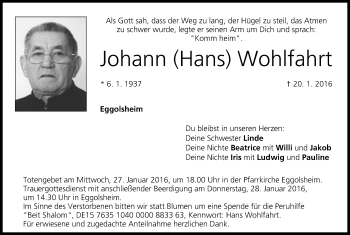 Anzeige von Johann Wohlfahrt von MGO