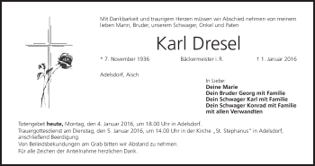 Anzeige von Karl Dresel von MGO