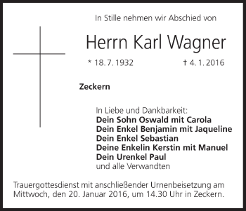 Anzeige von Karl Wagner von MGO