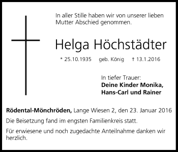 Anzeige von Helga Höchstädter von MGO