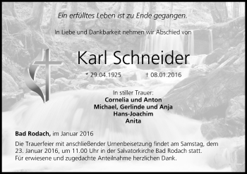 Anzeige von Karl Schneider von MGO