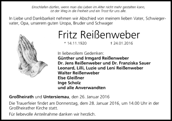 Anzeige von Fritz Reißenweber von MGO