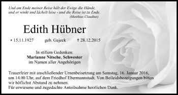 Anzeige von Edith Hübner von MGO