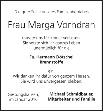 Anzeige von Marga Vorndran von MGO