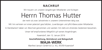 Anzeige von Thomas Hutter von MGO