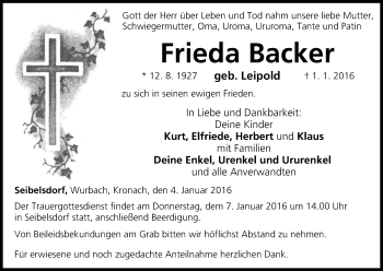 Anzeige von Frieda Backer von MGO