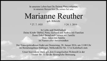 Anzeige von Marianne Reuther von MGO