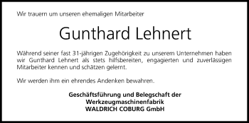 Anzeige von Gunthard Lehnert von MGO