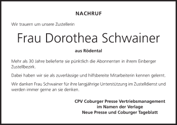 Anzeige von Dorothea Schwainer von MGO