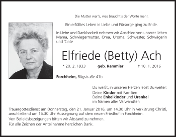 Anzeige von Elfriede Ach von MGO