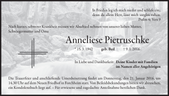 Anzeige von Anneliese Pietruschke von MGO