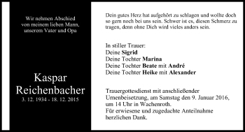 Anzeige von Kaspar Reichenbacher von MGO