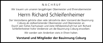 Anzeige von Richard Schleifenheimer von MGO