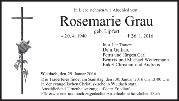 Anzeige von Rosemarie Grau von MGO
