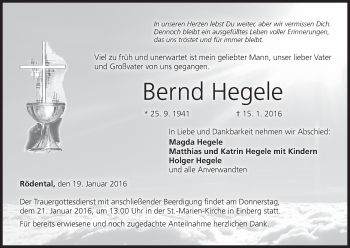 Anzeige von Bernd Hegele von MGO