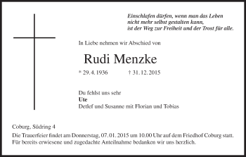 Anzeige von Rudi Menzke von MGO